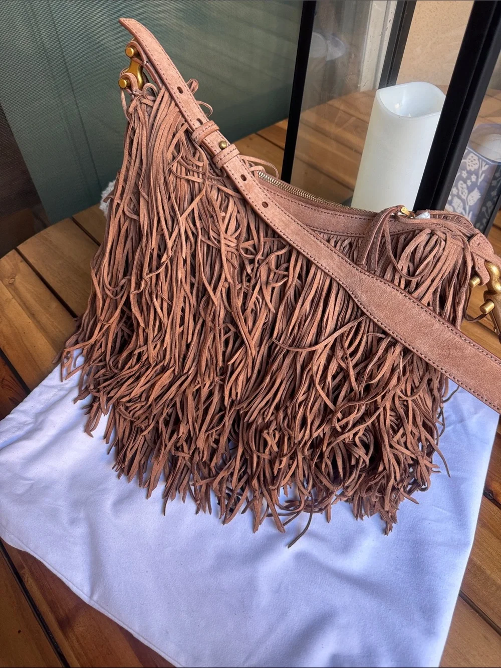Balmain Ébène fringed suede bag